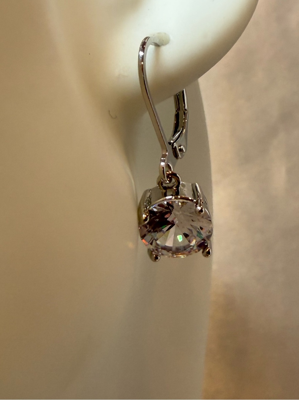 Classic Silver Tone 4 Prong Zircon Crystal Drop Earrings Elegant Minimalist - Picture 2 of 5